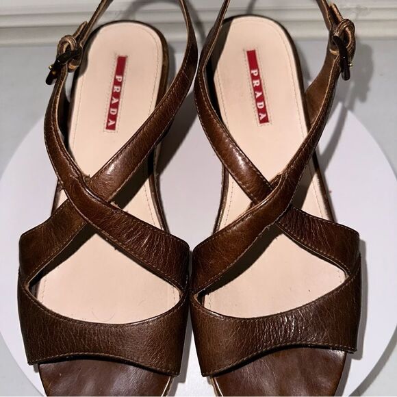 Prada Brown Leather Platform Wedges Size 8 (38) Great Condition 2 3/4” Heel. - Picture 7 of 11